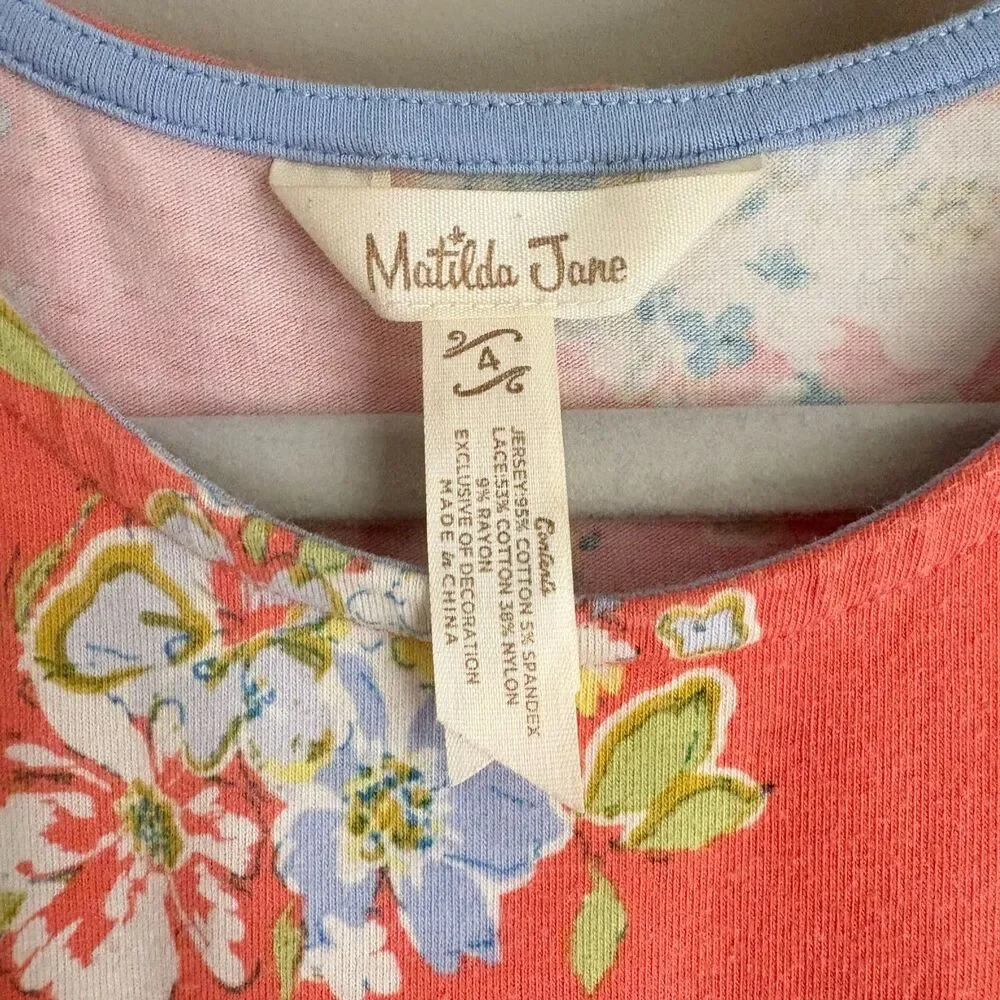 Matilda Jane Bouquets for Layla Cotton + Lace Floral Tank Dress in a Coral/Peach